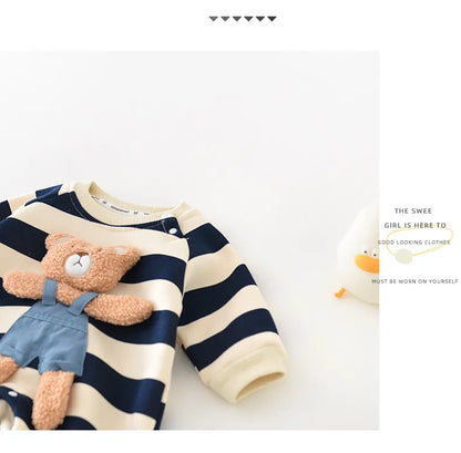 Striped bear romper, gender-neutral, perfect baby clothes for various seasons