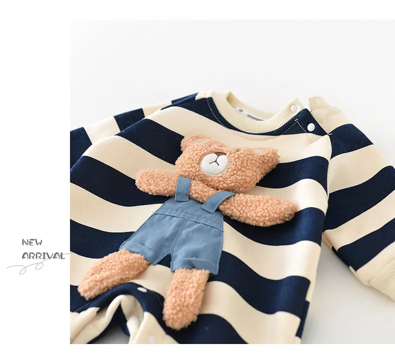 Baby fashion: Striped bear romper, comfortable for everyday infant wear