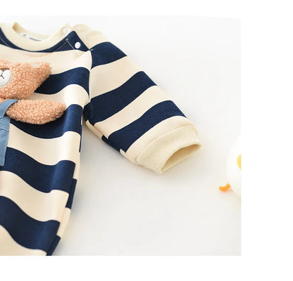 Cozy baby outfit: Striped bear romper made from soft, thick cotton
