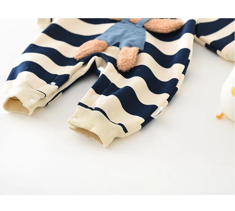 Newborn essentials: Striped bear romper, easy to wear, perfect for autumn