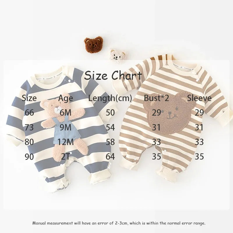 Striped bear cotton romper for babies, comfortable and stylish infant wear