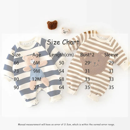 Striped bear cotton romper for babies, comfortable and stylish infant wear