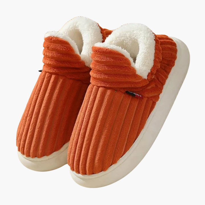 Cozy women's ribbed bootie slippers, perfect for ultimate indoor comfort & warmth. Soft plush lounge shoes.