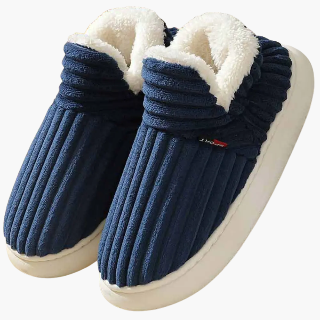 Plush women's ribbed bootie slippers, ideal home essentials for cozy indoor comfort. Soft & warm lounge shoes.