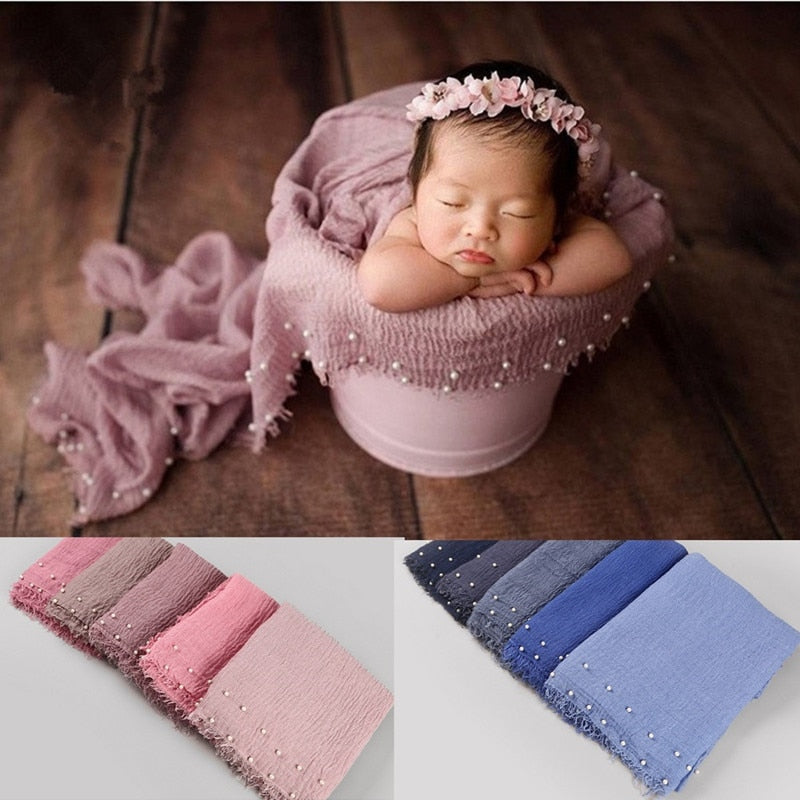 Cream newborn photography wrap, soft cotton blend, for infant swaddling sessions, unisex baby accessory