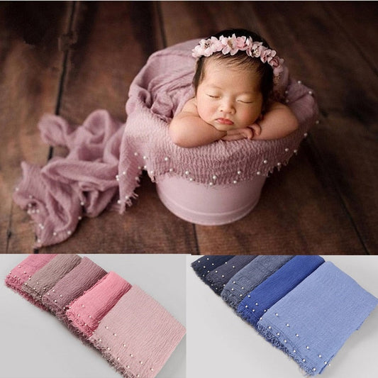 Cream newborn photography wrap, soft cotton blend, for infant swaddling sessions, unisex baby accessory