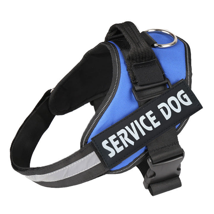 Adjustable anti-pull dog harness with personalized ID & reflective stripes for safe, controlled, and comfortable walks.