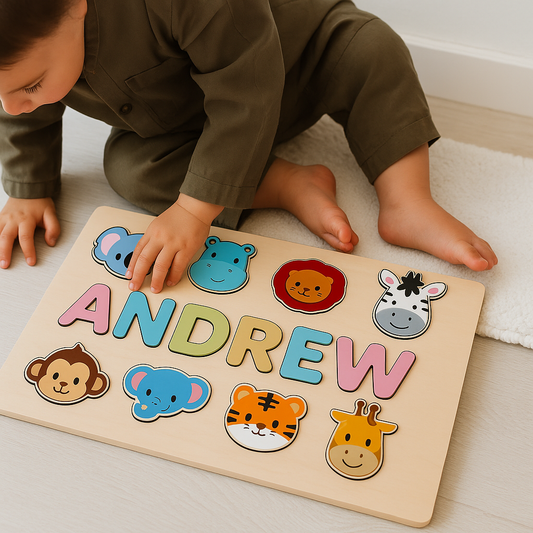 Custom wooden jigsaw name puzzle for kids, personalized with child's name, educational toddler toy