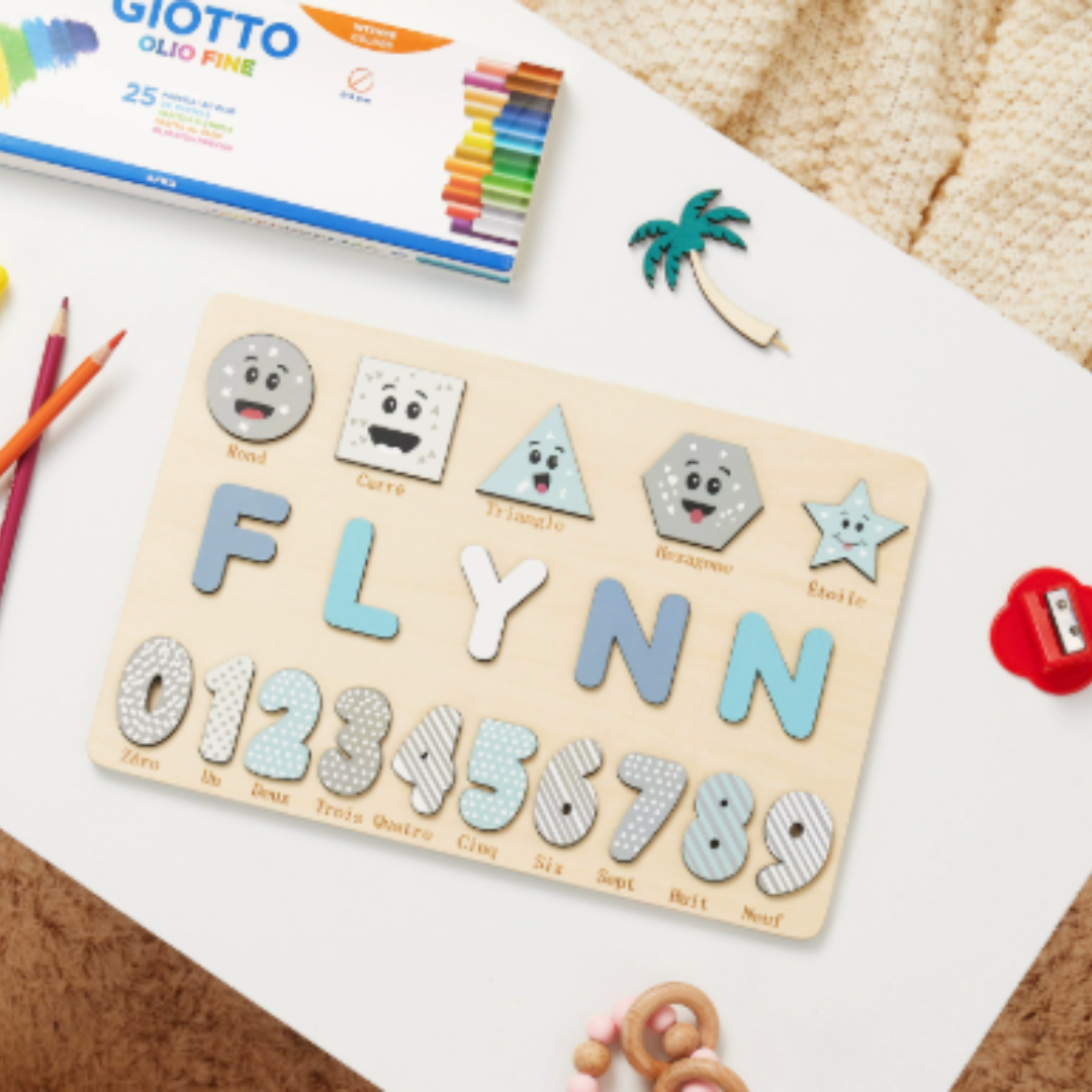 Unisex wooden name puzzle gift set, personalized educational toy for birthdays or holidays