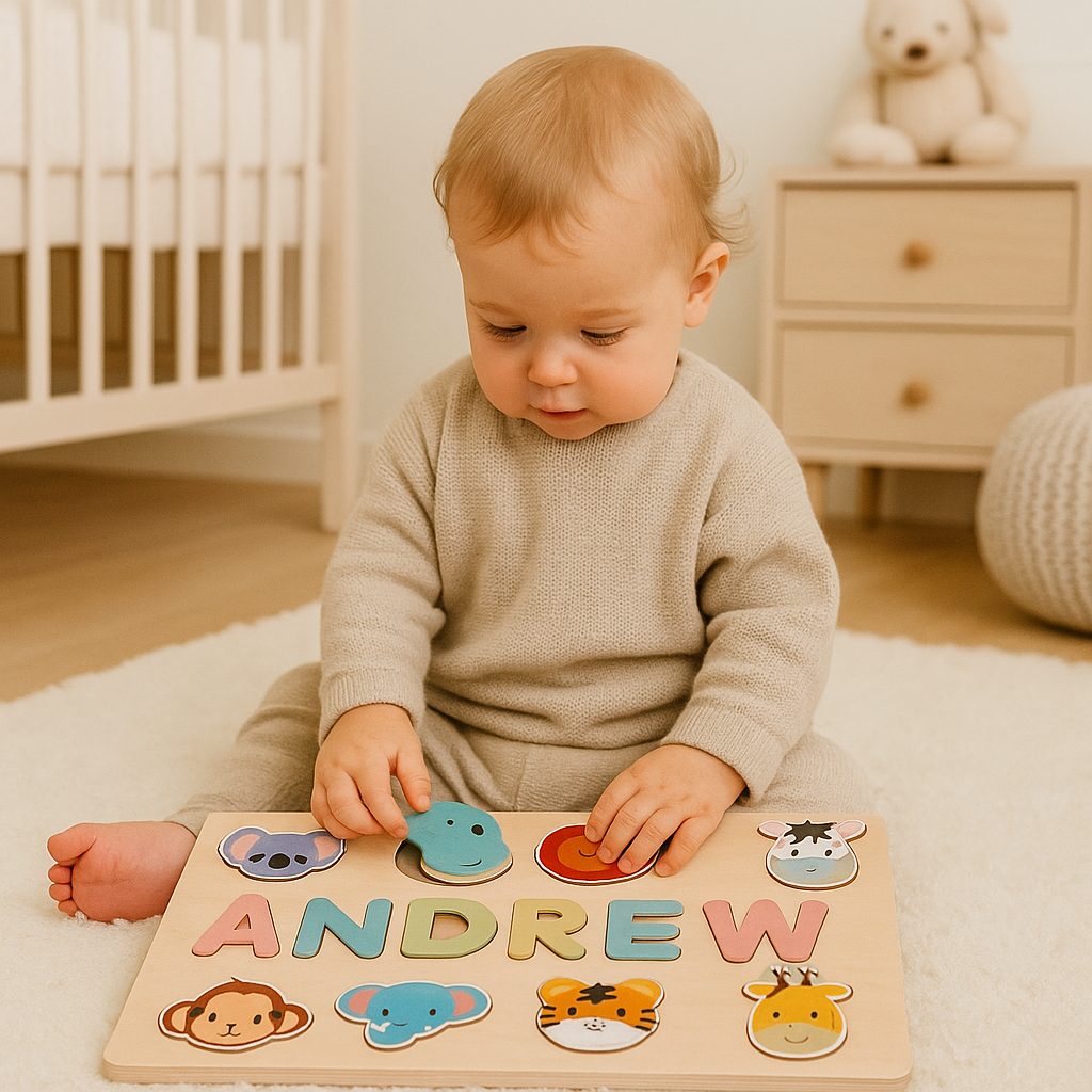 Handmade wooden name puzzle for early development, custom educational toy for young children