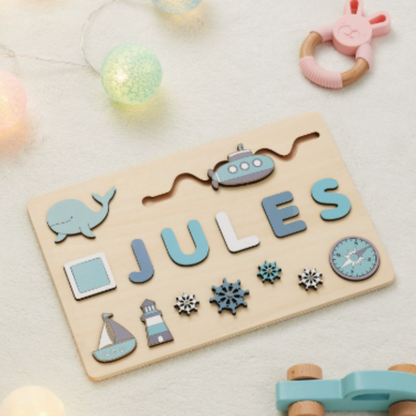 Hand-finished wooden name puzzle, custom-made for children's early education and play