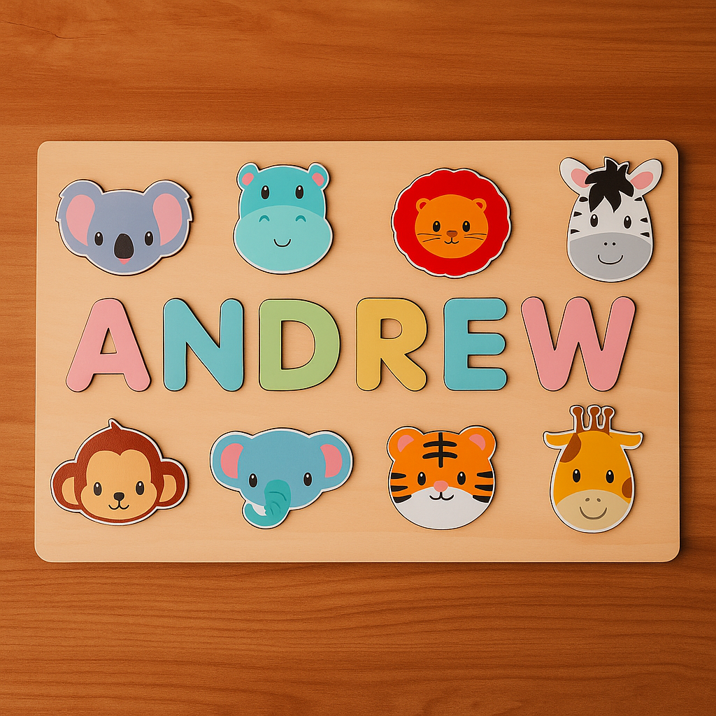 Unisex personalized wooden jigsaw puzzle, a unique educational gift for toddlers learning names