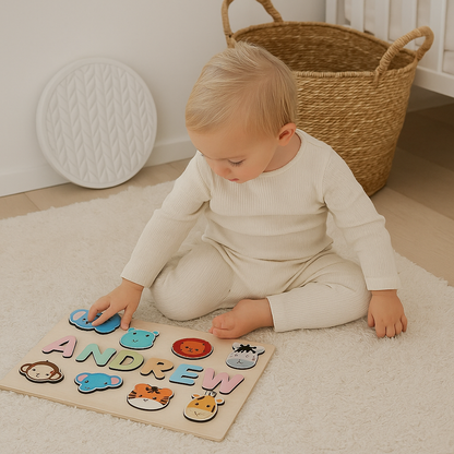 Brightly colored custom wooden name puzzle, an engaging educational toy for kids' learning