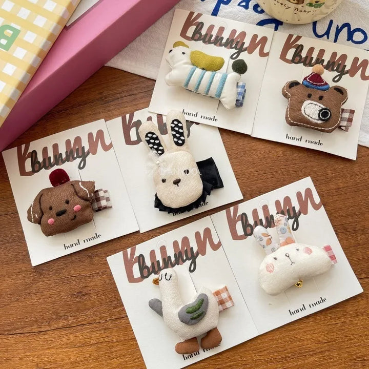Cute animal fabric hair clips & bands for girls, 10-pack set.