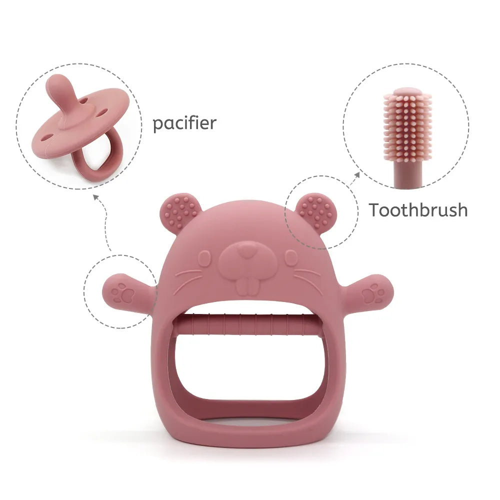 Soft and flexible animal silicone teether bracelet for gentle gum massage