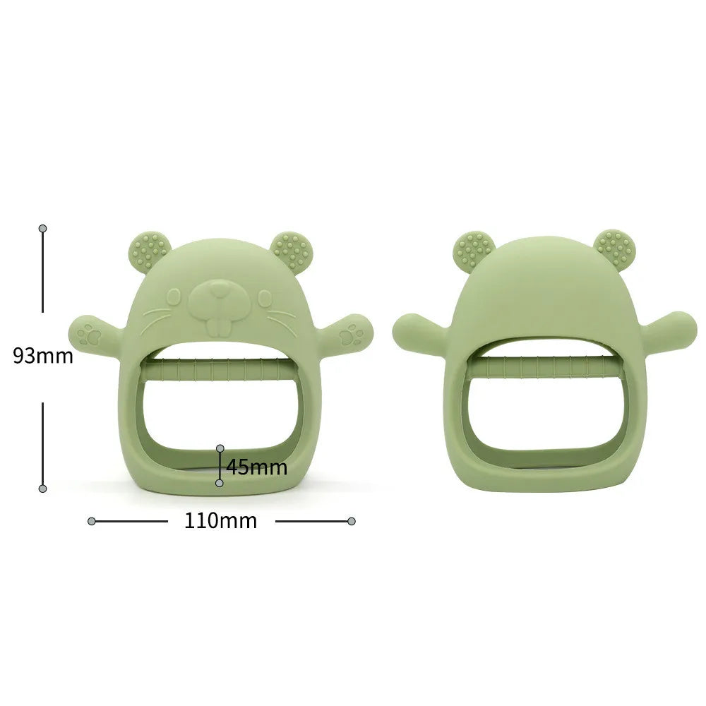 Blue bear silicone teething toy, baby teether bracelet, infant chew accessory