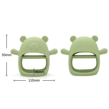 Blue bear silicone teething toy, baby teether bracelet, infant chew accessory