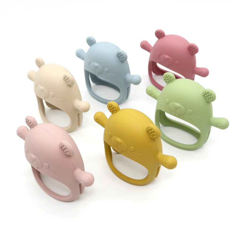 Yellow lion silicone teether ring, baby bracelet for teething relief