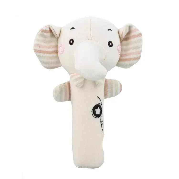 Baby animal hand shaker rattle, promoting early sensory skills and fun.