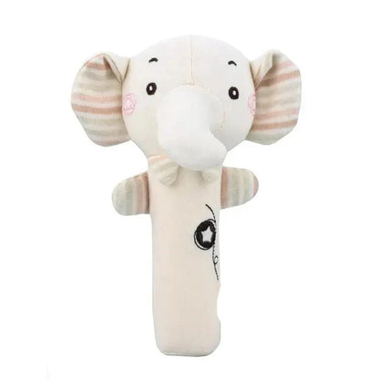 Baby animal hand shaker rattle, promoting early sensory skills and fun.