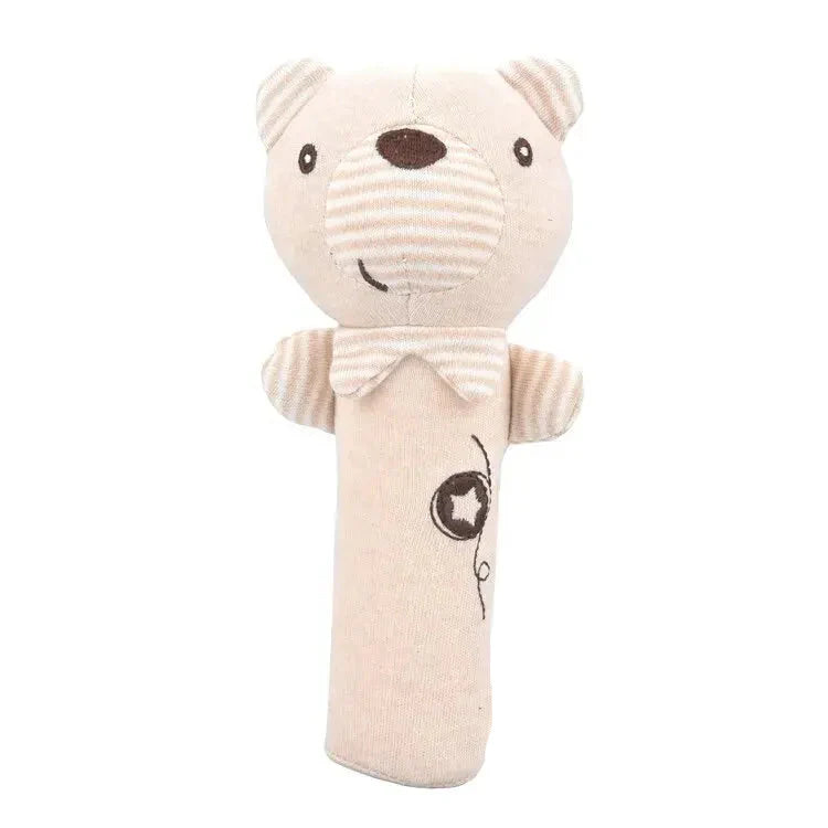 Gentle baby animal hand shaker rattle, excellent for newborn tactile discovery.