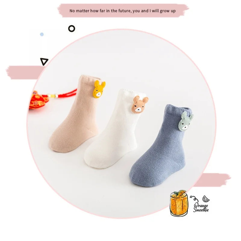 Animal baby socks, 3 pairs of soft cotton blend, unisex for all little ones
