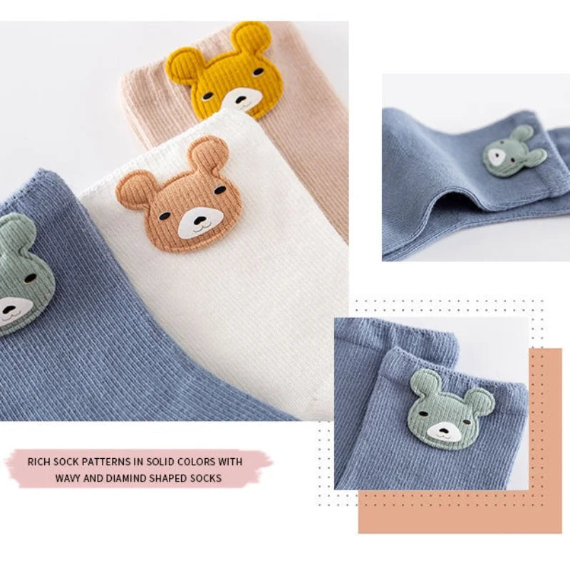 Soft cotton blend baby socks with animal designs, 3 pairs for cozy little feet
