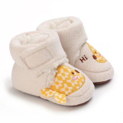 Cute animal print baby winter shoes, offering warmth and style for infants.