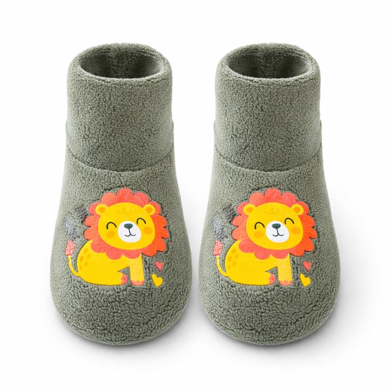 Close-up of baby warm anti-slip plush socks, showcasing the detailed cartoon design and soft texture.
