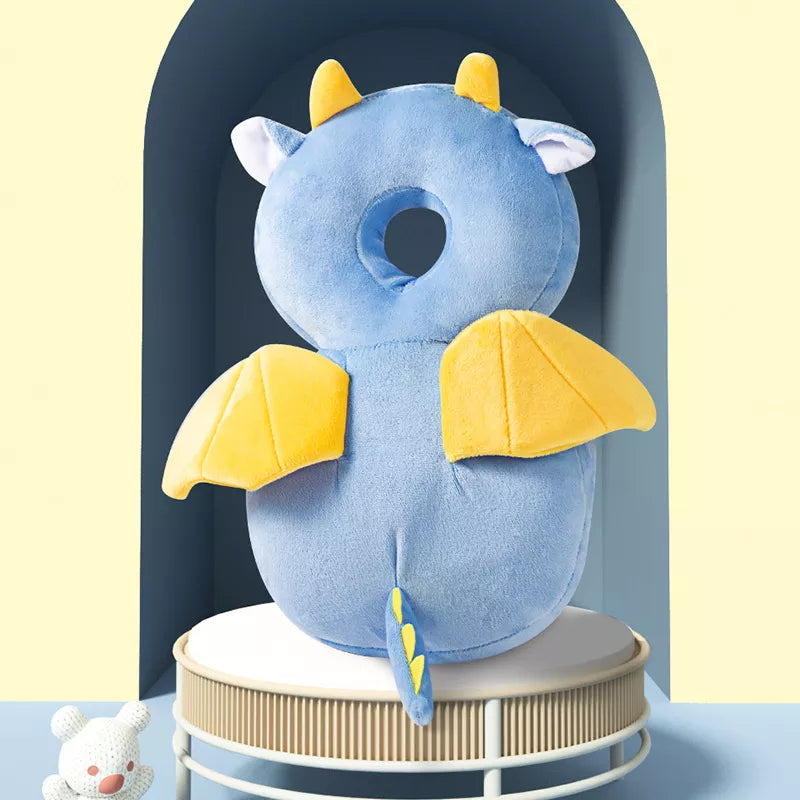Baby head protection backpack pillow featuring a cow design for infant safety and crawling