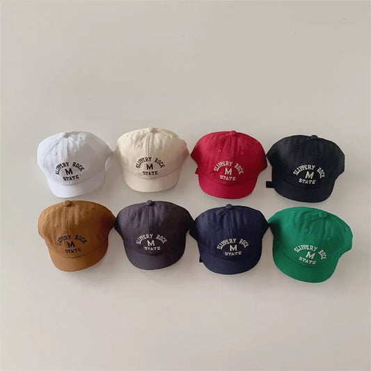 Cute baby's casual letter embroidered baseball cap, 100% cotton, adjustable, infant headwear