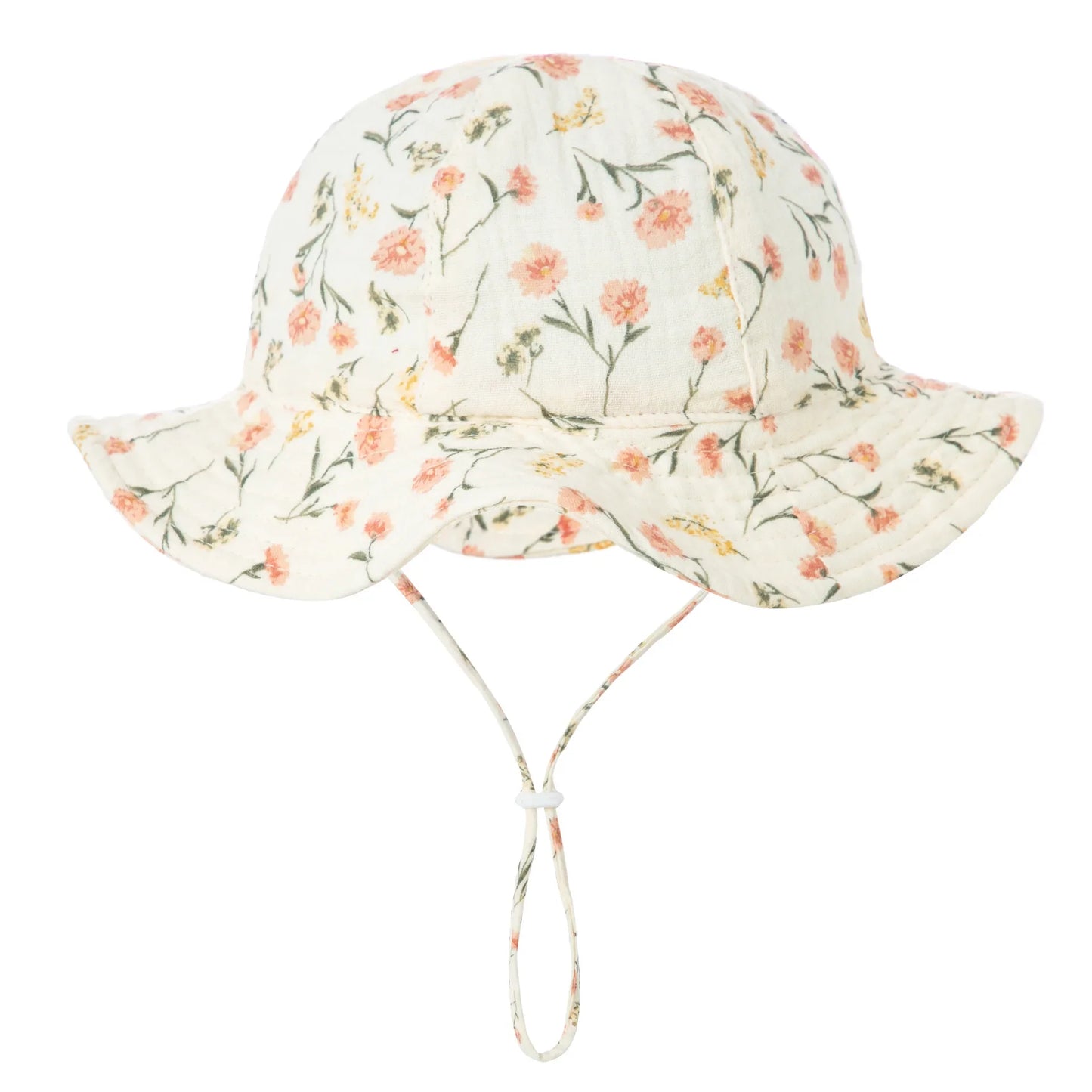 Two baby cotton sun hats, one blue and one pink, displayed together as essential baby accessories.