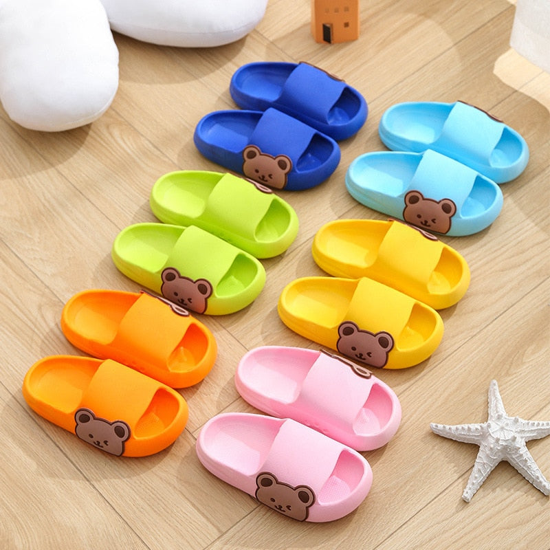 Cute bear design children's anti-slip soft sole casual slippers for toddlers, boys, and girls