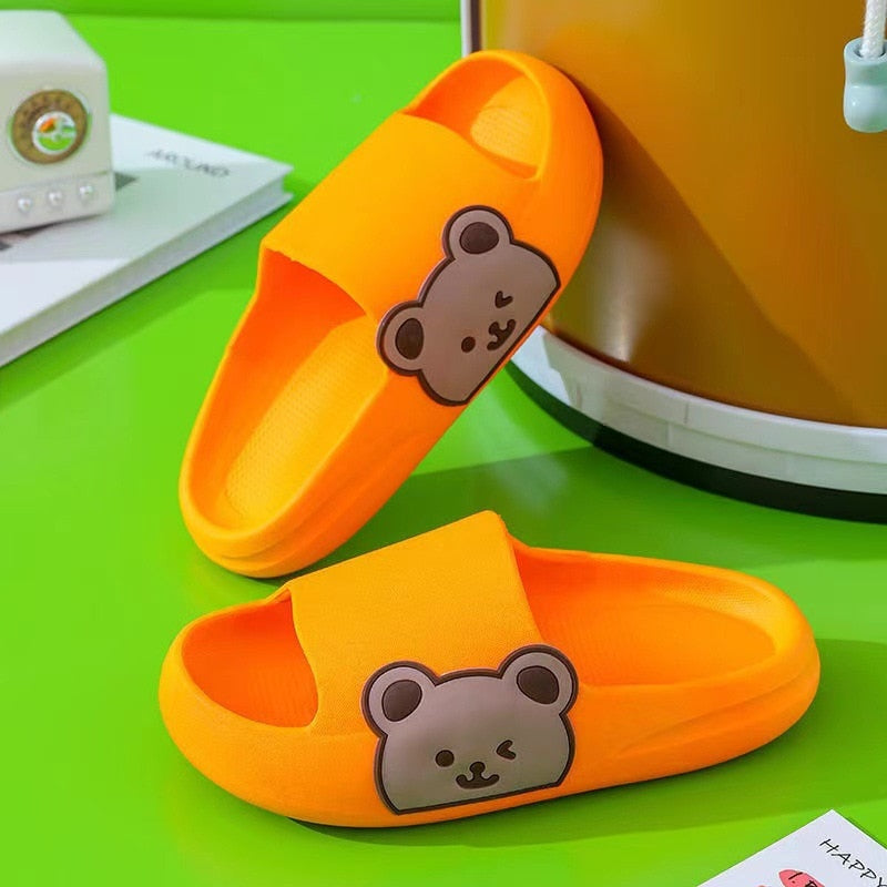 Boys/girls grey bear anti-slip sandals; comfortable soft sole kids slides for casual wear