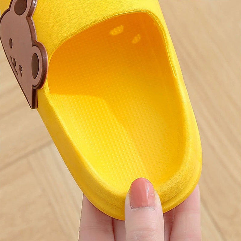 Boys and girls soft sole slippers with anti-slip feature, cute bear design, casual home footwear