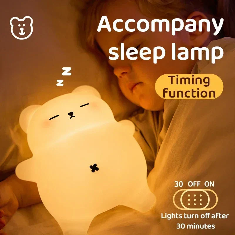 Calming bear sleep lamp, LED, dimmable, with integrated sounds, perfect for kids' home decor