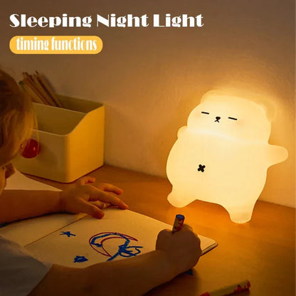 Adorable bear LED night light with soothing sounds, rechargeable and dimmable for nurseries