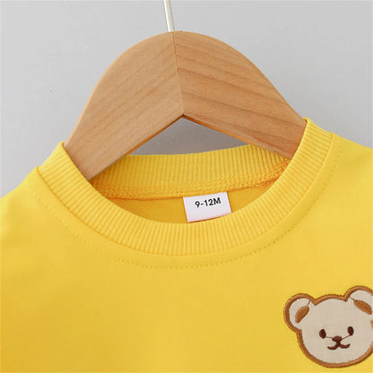 Toddler bear outfit: soft cotton long sleeve top and pants set for boys and girls.