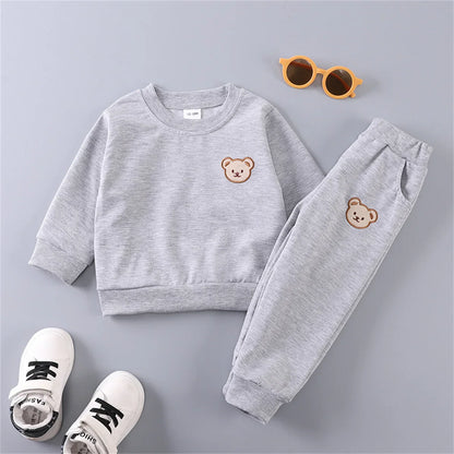 Unisex infant bear cotton playwear set, long sleeve top and coordinating pants.