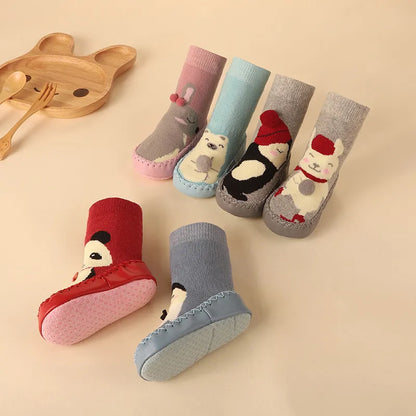 Essential anti-slip floor socks with a cartoon zebra design, great for baby's everyday wear.