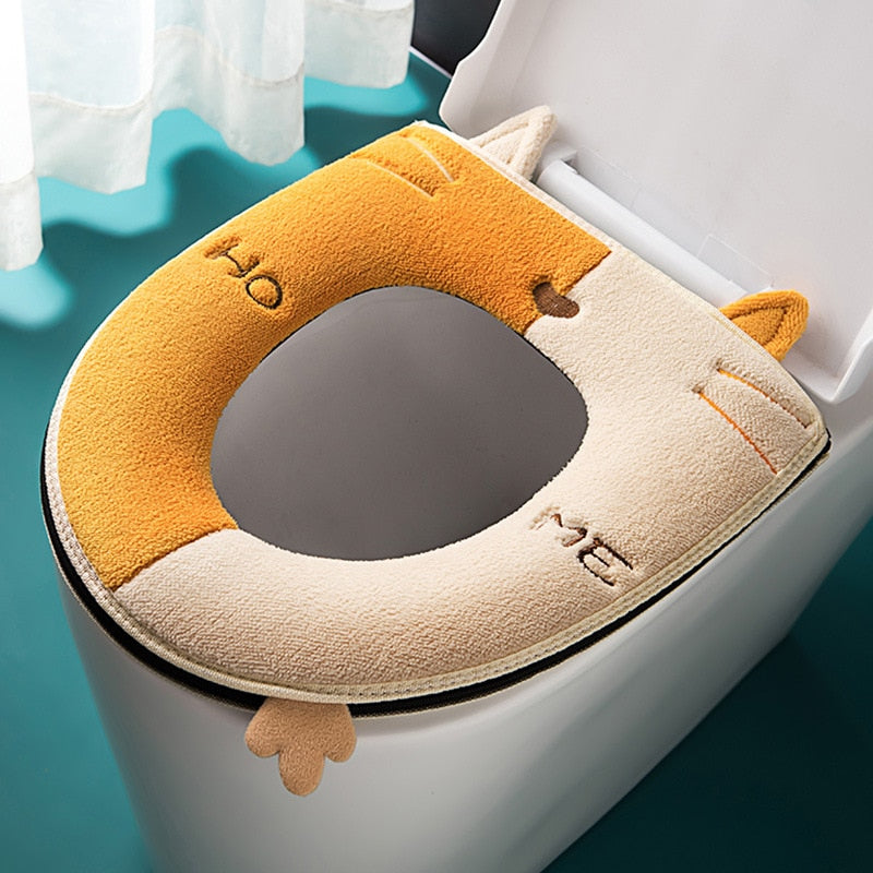 Unisex junior toilet seat cushion with cartoon cat, designed for toddler potty training, with handle