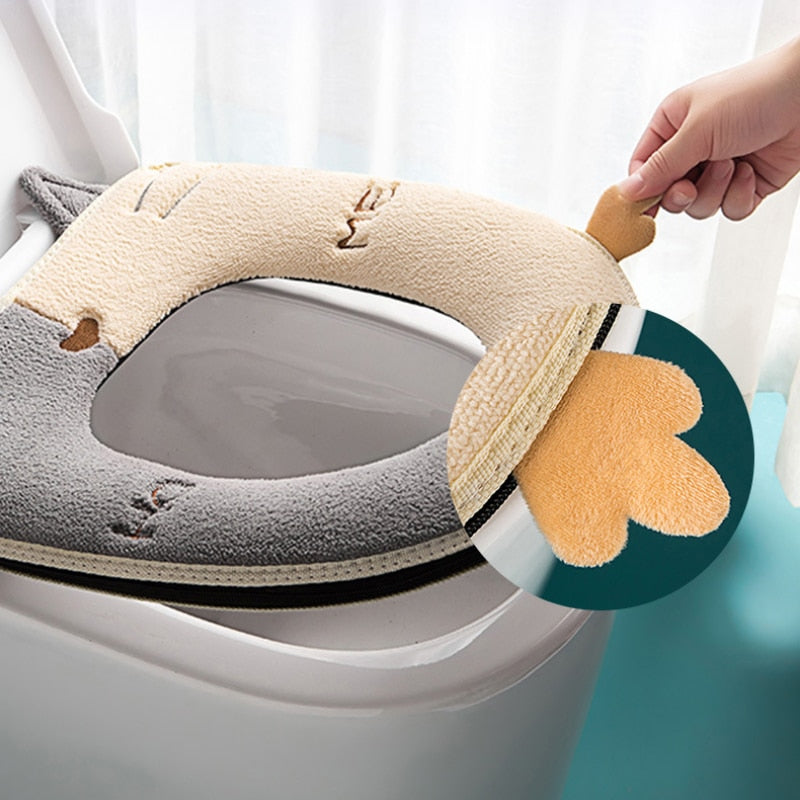 Bathroom accessory for kids: cute cartoon cat toilet seat cushion with handle for comfort & safety