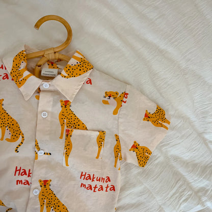 Cartoon pattern cotton short sleeve outfit, a versatile and comfy choice for kids