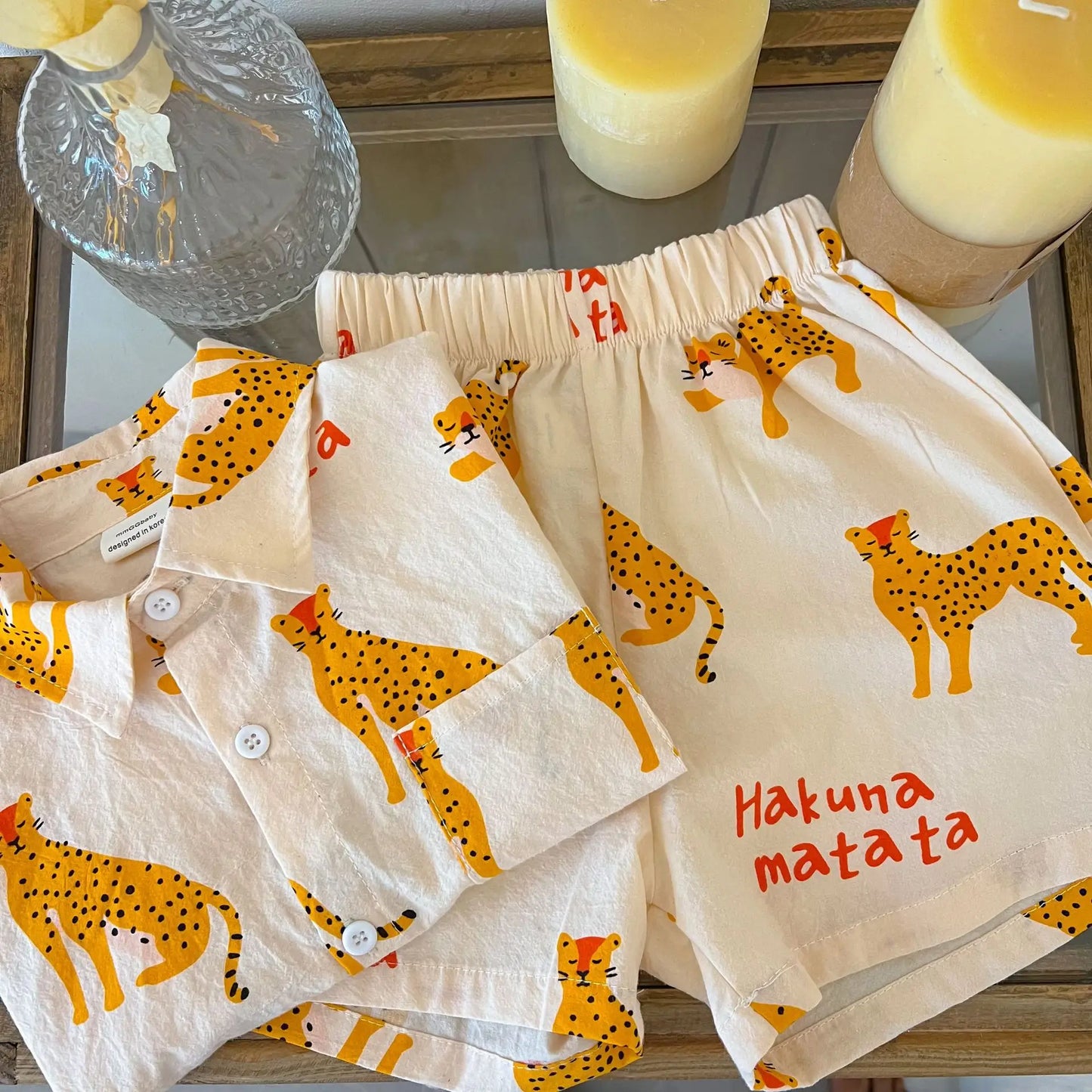 Toddler cotton casual wear: short sleeve top and bottoms with appealing cartoon art