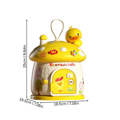 Colorful mushroom-shaped money box with decorative DIY stickers, perfect as a children's gift.