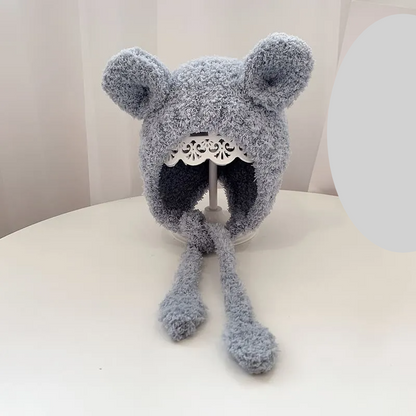 Adorable panda bear cartoon plush infant hat, unisex design for warmth & style