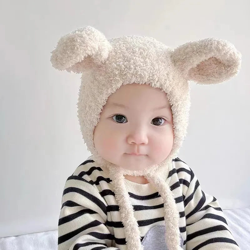 Soft blue elephant cartoon plush baby hat for infants, warm winter accessory