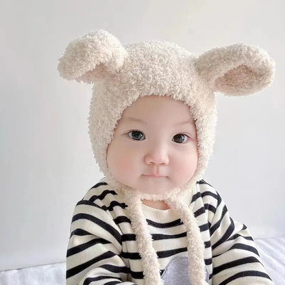 Soft blue elephant cartoon plush baby hat for infants, warm winter accessory