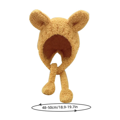 Smiling cat cartoon plush baby hat with ear flaps, ensures warmth for newborns