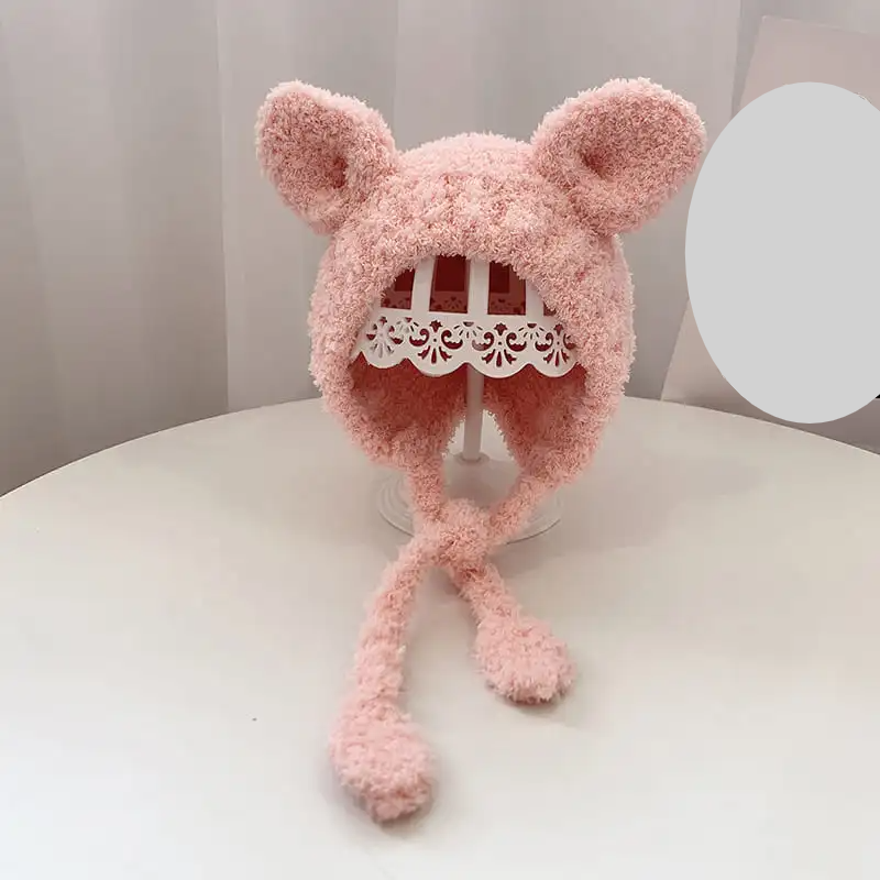 Charming brown bear cartoon infant hat, soft cotton plush, ideal for baby warmth